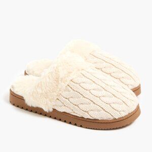 NWT J. Crew Ivory Cable-Knit Scuff Slippers